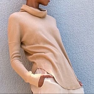 Aritzia Tna Waffle Cowl Neck in Natural Tan EUC